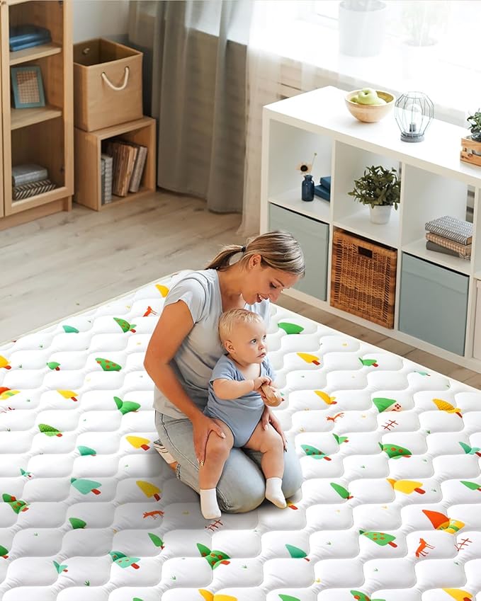 Odorless Premium Foam Baby Play Mat 36" x 36", Soft Microfiber Fabric Crawling Mat for Floor- Comfortable and Hypoallergenic, Non-Slip Cushioned Floor Playpen mat for Infants,Babies,Toddlers