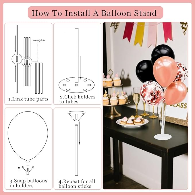 40th Birthday Decorations for Women - 56pcs Rose Gold Happy 40th Banner, 40th Birthday Crown Sash, Cake Topper, Number 40 balloons, 3D Butterflies, 4 Balloon Stands kits