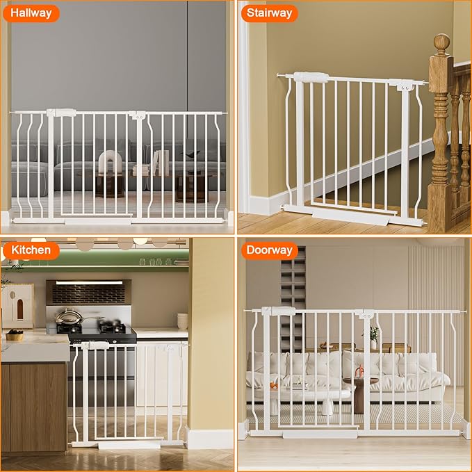 HOOEN 30" Tall Extra Wide Baby Gate for Doorways Stairs Large Long Dog Gates Pressure Mounted Indoor Safety Gates Walk Through Toddler Child Gates for Kids or Pets (White,76.38"-86.3")