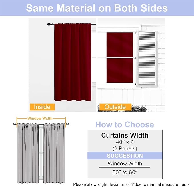 Simplebrand Ava Red Blackout Curtains for Bedroom 72 Inch Length 2 Panels Set, Privacy Thermal Insulated Rod Pocket Door Window Curtains for Patio French Door Front Door, W40 x L72 Inch, Red
