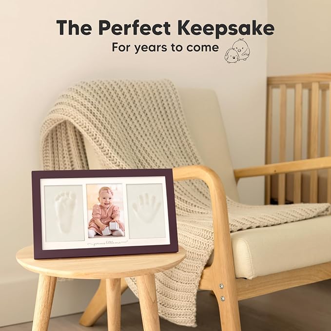 Baby Hand and Footprint Kit - Clay Handprint Keepsake Frame, Newborn Nursery Picture Frame, Personalized New Mom Gifts for Baby Shower & Registry (Auburn)