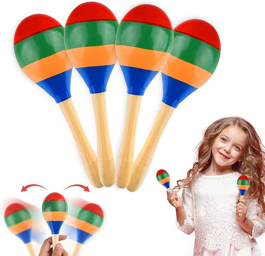4 Pcs Maracas Hand Percussion Rattles, PLULON Colorful Wooden Maracas Rumba Shakers Rattle Latin Musical Instrument for Kids Adults Game Playing, Mexican Fiesta Cinco De Mayo Party Favors Supplies