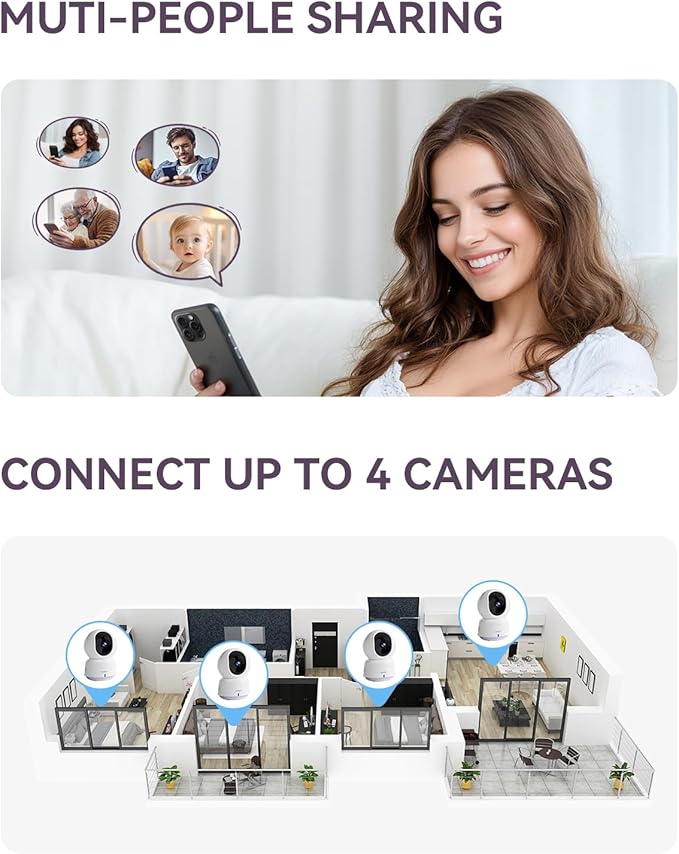 Baby/Pet Monitor for Indoor Security, Monitoring with Smart Phone app, 2K QHD Resolution, Auto Tracking/Motion Dection, 2-Way Audio Talk, Night Vision, Pan-Tilt Camera