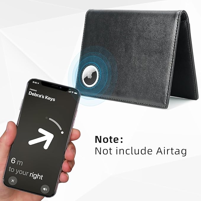 Passport Wallet With Airtag for Travel, Leather Passport Holder for Men and Women, RFID Blocking Bifold Passport Cover With Credit Card Holder (Black)