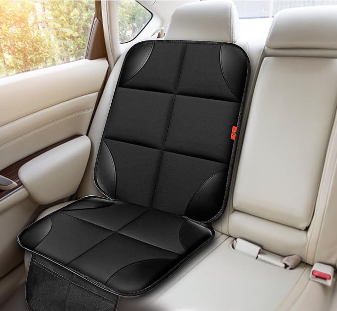 Car Seat Protector 1 Pack Car Seat Cushion Mat Thickest Padding,Waterproof 600D Fabric Car Seat Covers for Non-Slip Backing Mesh Pockets for Baby and Pet (Gray, 2 Pack)