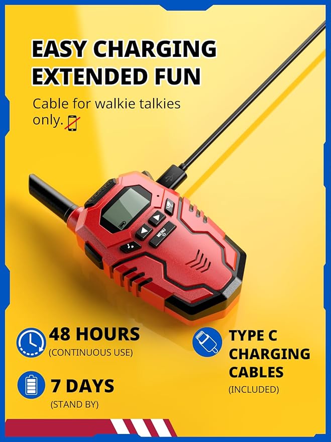 Walkie Talkies Toys for Kids Rechargeable, Long Range 2 Way Radio, Outdoor Beach Camping Road Trip Role Play Toys for 3 4 5 8-12 Year Old Boys Birthday Xmas Gift for Kids, 3 Pack