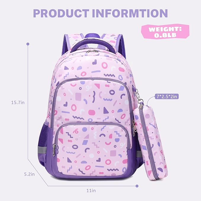 mygreen 3PCS Kids Backpack Set - Waterproof Bookbag with Lunch Box for Girls Ages 3-12, Adorable Cartoon Prints for School & Outdoor Use Pink Dogs