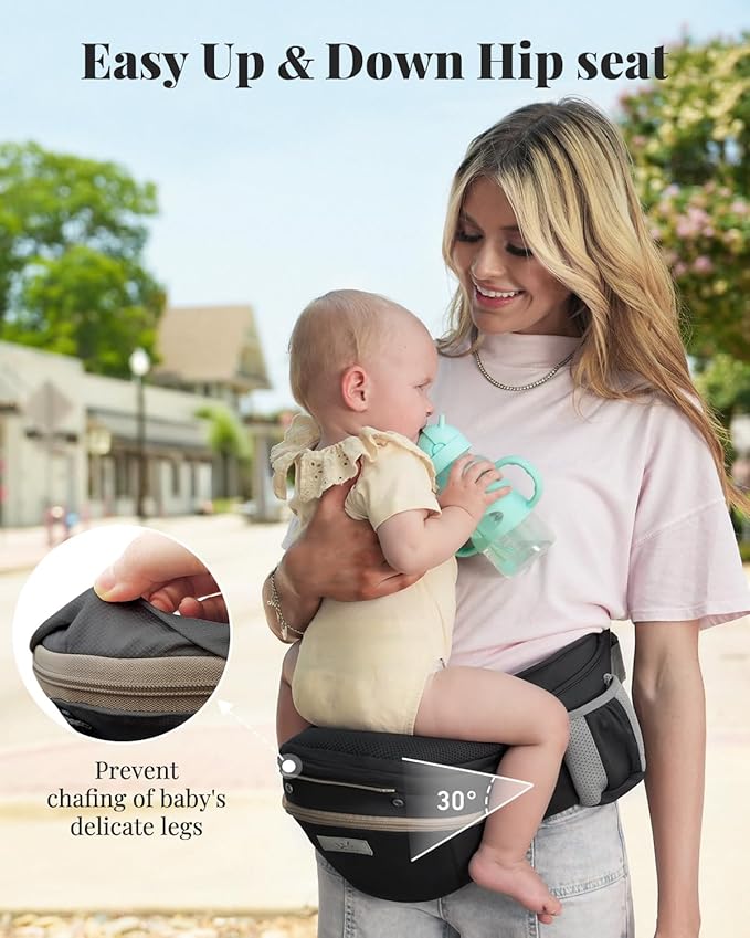 Baby Carrier Pro, MOMTORY Safety-Certified 6-in-1 Ultra Storage Baby Carrier Newborn to Toddler, Front & Back Baby Holder Carrier with Hip Seat, Pure Black