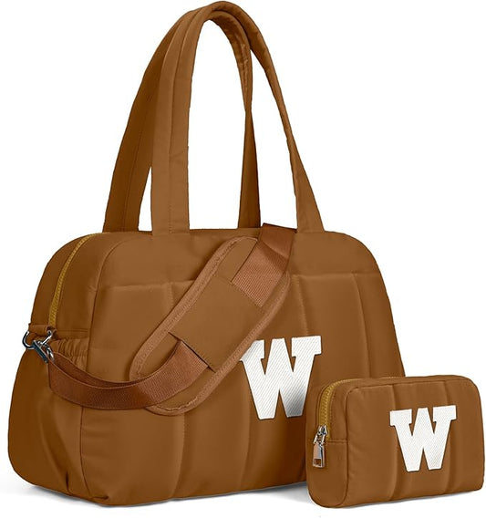 Duffle Bag with Letter, Carry On Bags for Women，Gifts for Her-Overnight Bag with Wet Pocket，Lightweight Travel Bags Personalized Gym Tote with Makeup Pouch
