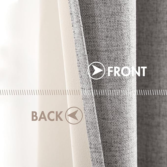 MIULEE Linen Texture Curtains for Bedroom Solid 100% Blackout Thermal Insulated Greyish White Curtains Grommet Room Darkening Drapes for Living Room Nursery 52x108 Inch (2 Panels)