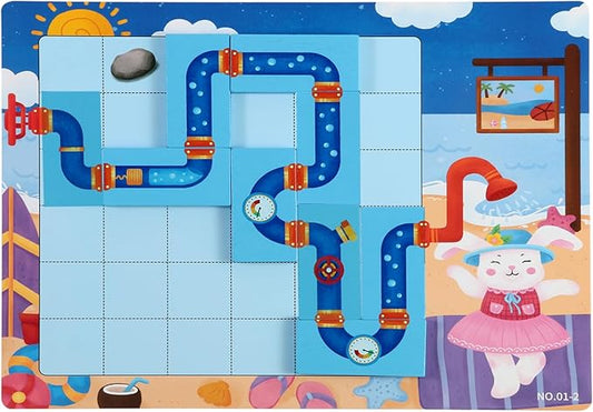 Logical Puzzle,Sequence Matching Game,with Game Cards（30 Scenes）,Classic Path Planning Game,STEM Educational Toys,Family Game,Logic Labyrinth Games for Adults and Kids(2 Puzzles).