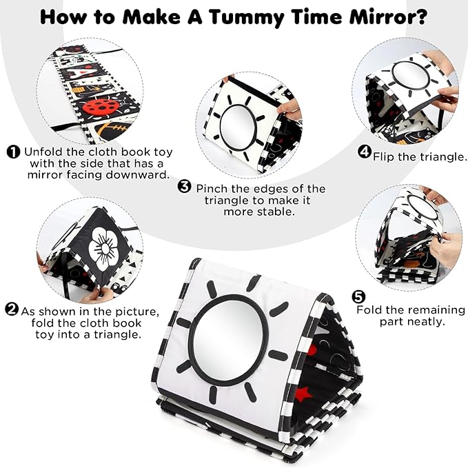 URMYWO Black and White Baby Toys, Tummy Time High Contrast Newborn Toys 0-3 Months, Soft Baby Book, Visual Stimulation Montessori Sensory Infant Toys 0-6-12 Months, Shower Gift for Boys Girls