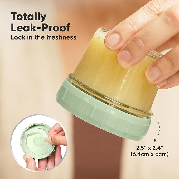 KeaBabies 6pk 4oz Glass Baby Food Containers with Lids - Leak-Proof, Microwavable Small Glass Jars, Baby Purees & Toddler Snack Storage Containers, BPA-Free, Dishwasher & Freezer Safe (Sage)