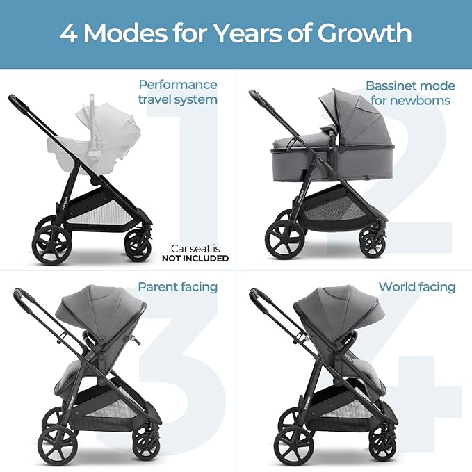 Mompush Wiz 2 in 1 Baby Stroller with Bassinet Mode, Convertible Infant Stroller for Newborn and Toddler with Reversible Seat and Large UPF 50+ Canopy