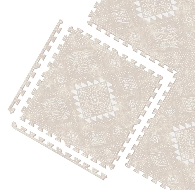 MOON WALKERS Stylish Boho Baby Play Mats for Floor, Play Mat for Babies and Toddlers, Non-Toxic, Soft, Thick, Tummy Time Mat for Crawling (Moon Mist, Standard 6x4ft | 6 Tiles)
