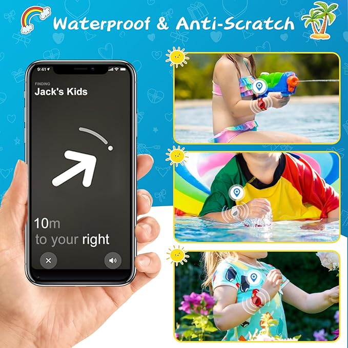 Waterproof Air Tag Bracelet for Kids (2 Pack), Soft Nylon Hidden Air Tag Wristband Full Cover Lightweight GPS Tracker Holder Compatible with Apple AirTag Band for Toddler Child (Rainbows)