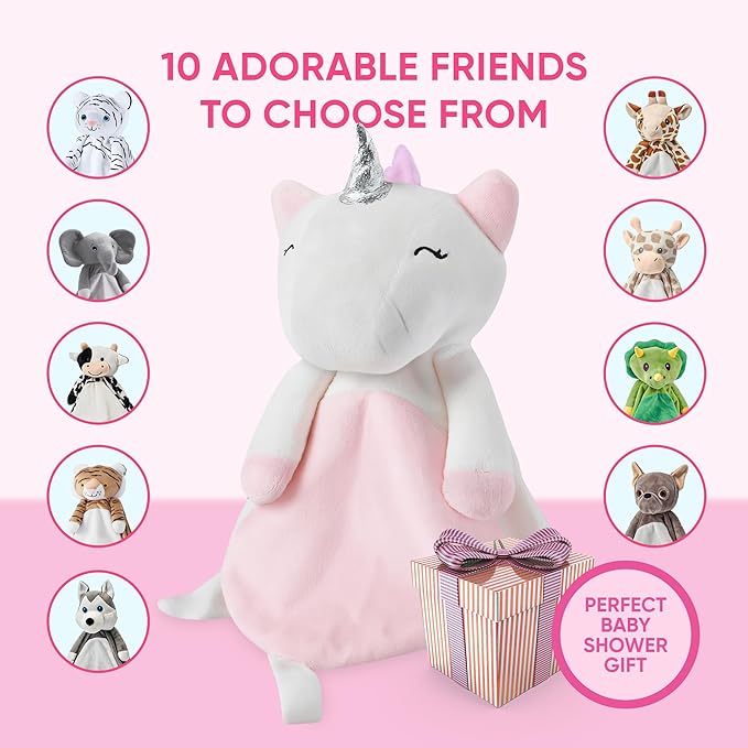 4-in-1 Sound Machine, Baby Lovey, Blanket - White Noise & Lullaby Plush Unicorn Calms & Reduces Wakeups, Helps Toddler Sleep Longer - Proven Sleep Aid -Musical BPA-Free, Machine Washable Newborn Gift