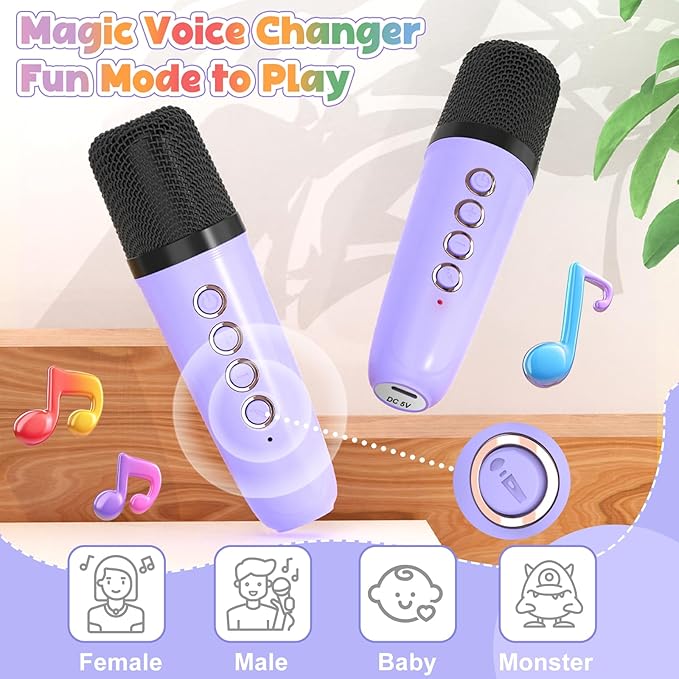 FLUESTON Mini Karaoke Machine for Kids Adults, Portable Bluetooth Speaker with Wireless Microphone, Birthday Kids Gifts Toys for Girls Ages 3, 4, 5, 6, 7, 8, 9,10,11,12+ Years Old