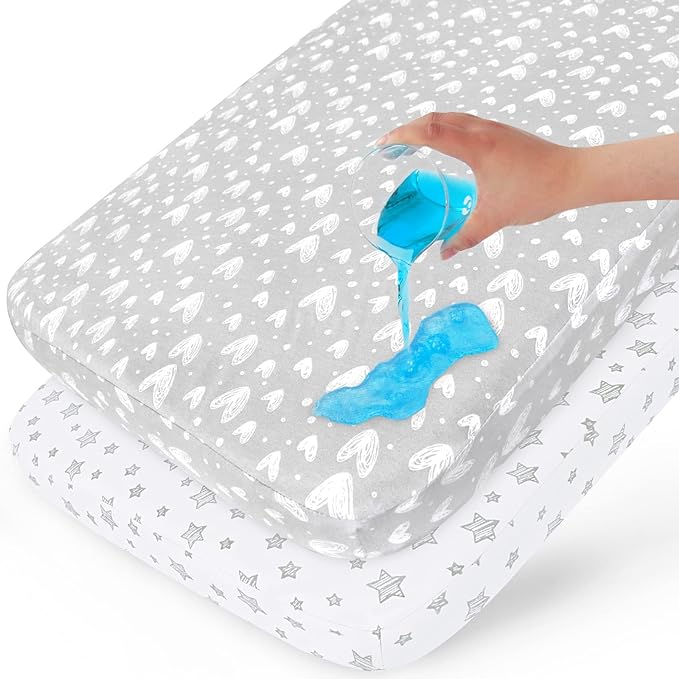 Waterproof Bassinet Sheets Fit for Miclassic, Baby Delight, TCBunny, Milliard, Dream On Me Traveler/Skylar and Other Bedside Sleeper Bassinet Mattress, 100% Organic Cotton, White Grey Print for Baby