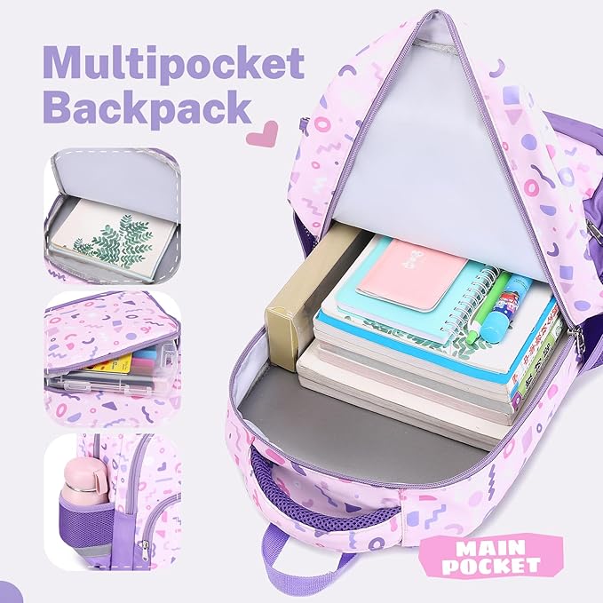 mygreen 3PCS Kids Backpack Set - Waterproof Bookbag with Lunch Box for Girls Ages 3-12, Adorable Cartoon Prints for School & Outdoor Use Green Mermaid