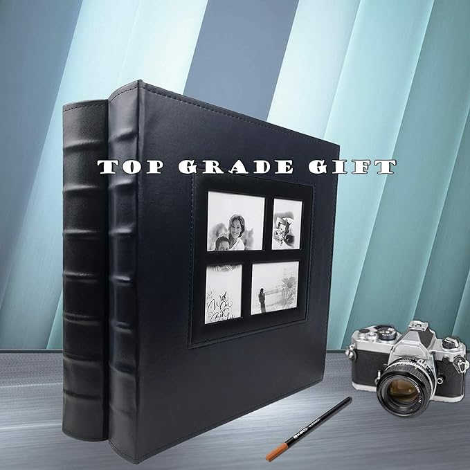 RECUTMS 600 Photo Album 4x6 Pockets Photo, Leather Cover Large Capacity Family Wedding Picture Albums Holds 600 Horizontal and Vertical Photos (Blue)