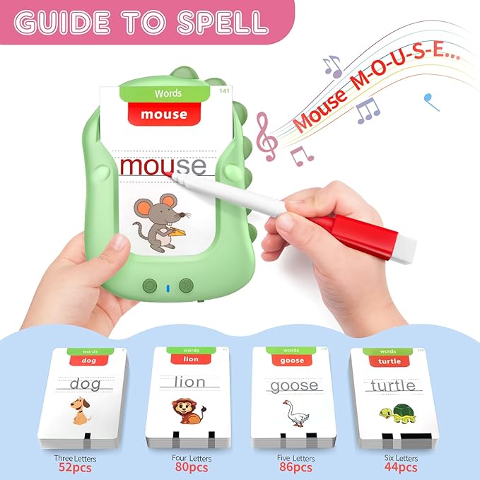 Reusable Writing & Drawing Talking Flash Cards for Toddlers - 168 Phonics Learning Cards with 8 Color Pens, Montessori Sensory Toys for Autism, Speech Therapy, Preschool Education - Gift for Ages 2-6.