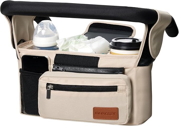 Momcozy Universal Stroller Organizer with Insulated Cup Holder Detachable Phone Bag & Shoulder Strap, Fits for Stroller like Uppababy, Baby Jogger, Britax, BOB, Umbrella and Pet Stroller