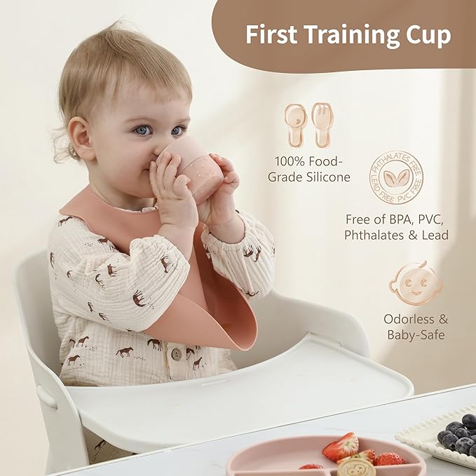 Moonkie Silicone Baby Cup 4 Months+ | Open Training Drinkware for Infants with Confetti Sprinkles | Baby-Led Weaning Essential | 2 oz (Blush, 1 Pack)