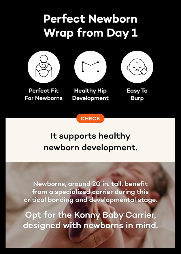 Konny Baby Carrier Flex SoftBreeze with Head Support - Adjustable, Easy to Wear Baby Wrap Sling, Perfect for Newborn Babies Essentials up to 44 lbs (XS-XL) - Charcoal