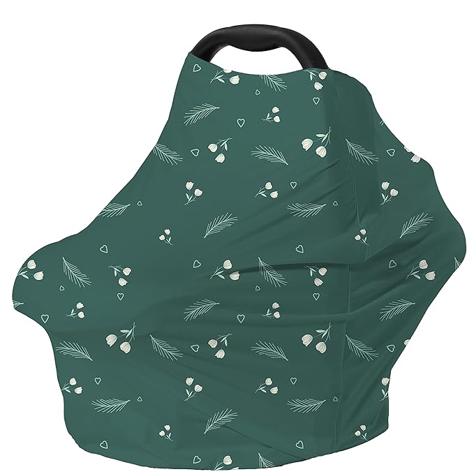 Carseat Covers for Baby Breastfeeding – Multi use Car Seat Canopy Cover, Infant Stroller Canopy Cover for Girls (Green Print)
