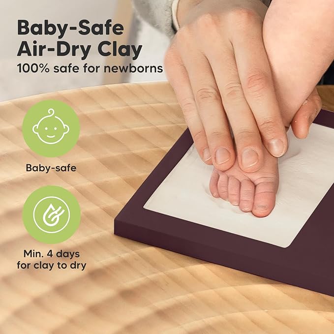 Baby Hand and Footprint Kit - Clay Handprint Keepsake Frame, Newborn Nursery Picture Frame, Personalized New Mom Gifts for Baby Shower & Registry (Auburn)