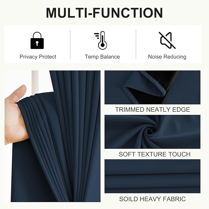 NICETOWN 100% Blackout Curtains 84 Inch Length 2 Panels Set, Thermal Insulated Long Curtains & Drapes, Room Darkening Grommet Drapes for Living Room Bedroom Window (W52 x L84 Inch, Navy)