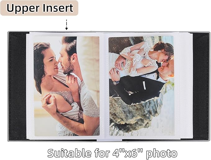 RECUTMS Photo Album 4x6 52 Photos, Leather Cover Small Capacity Wedding Family for Graduation Anniversary Family Wedding Baby Holds 52 Vertical 4x6 Pictures(Grey)