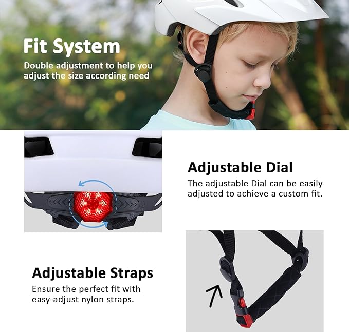 Kids Bike Helmet, Youth Toddler Boys Girls Helmets, 2 Size Adjustable for Ages 2-3-5-8-14 Years, Child Helmet with Visor and LED Light, Lightweight Multi-Sport Bicycle Scooter Cycling Helmets