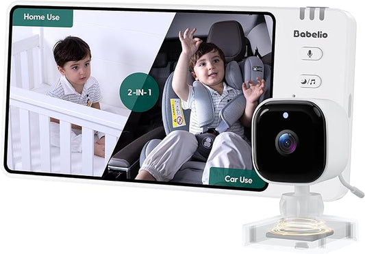 BABELIO Wireless Baby Car Camera with 5" HD Night Vision, Battery-Powered Rear Facing Car Seat Monitor for Kids and Pet, Easy Install 360° Rotatable Backseat Mirror, Newborns Travel Essentials Gifts