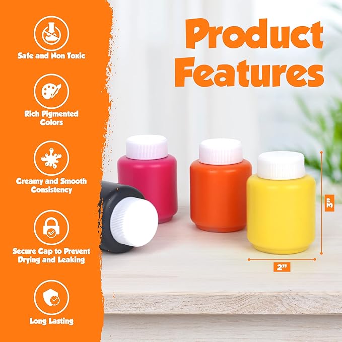 Kids Painting Set, Washable Paint for Kids 8 Colors with 10 Paint Sponges, Non Toxic Tempera Paints 2 oz Each, Paints for Toddlers Art, Craft, School and Home Finger Painting Projects