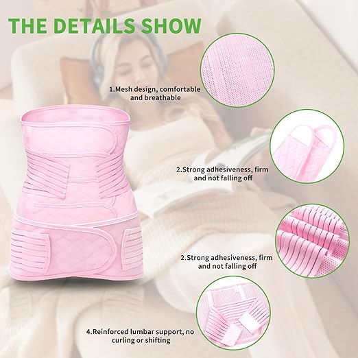 2 in 1 Postpartum Belly Band Wrap Pink, C-Section Support Belt XX-Large, Post Partum Support Recovery Waist/Pelvis Belt, Hysterectomy Belly Band Binder Girdle Stomach