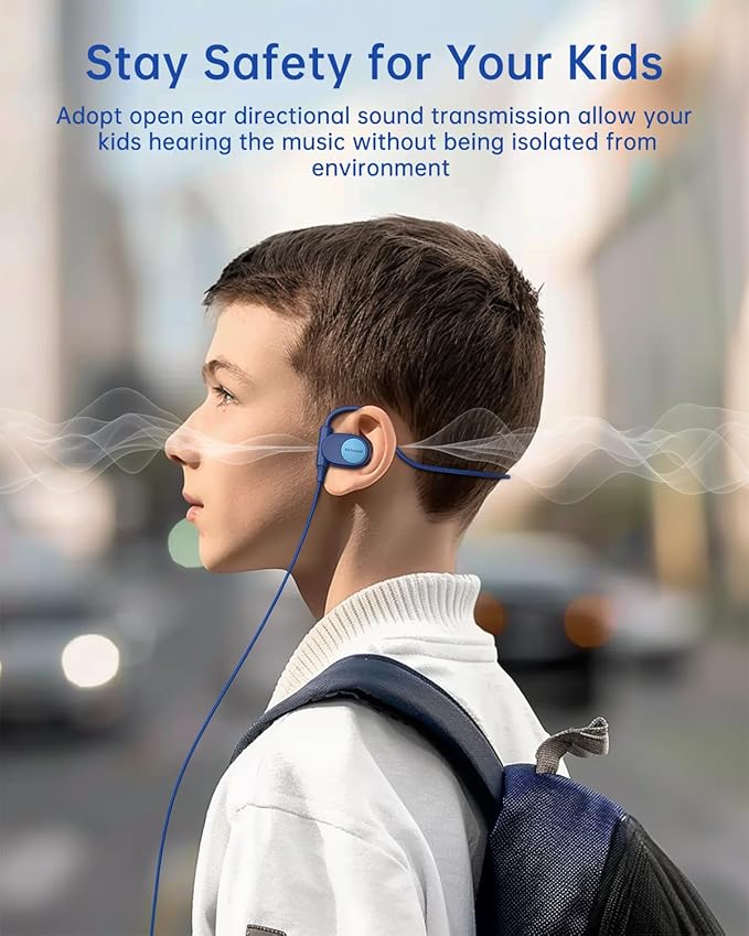 Kids Headphones, Wired Air Conduction Open Ear Headphones, 85dB Volume Limiting-Blue, Pink