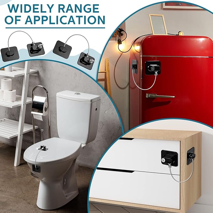 12 Pack Refrigerator Lock with 12 Keys Fridge Locks Combination Adhesive Child Safety Cabinet Freezer Door Lock Adult File Drawer Kitchen Appliance Furniture Closet(Black)