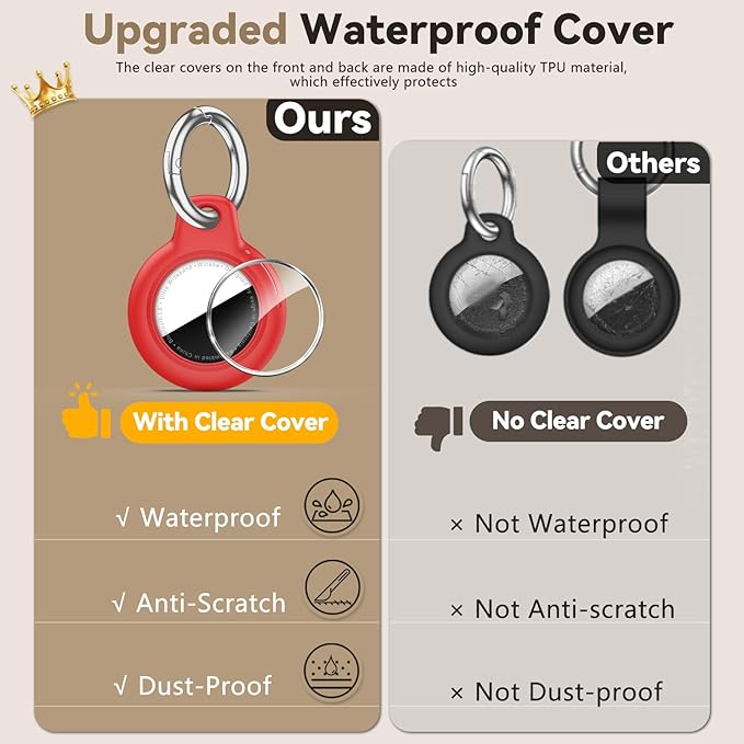 Upgrade Waterproof 4 Pack Airtags Holder with Apple Airtags Keychain, Hard PC Air Tag Case, Anti-Scratch & Shock Air tag Holder, Men's Women's Keyrings & Keychains -Red+Mint Green+Orange+Purple