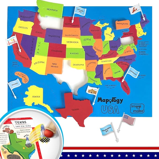 Imagimake Mapology United States Flash Card Puzzle with Flags, Country- Capitals | Educational Toys for Kids Ages 5-8 | Learn Geography Puzzles for kids Ages 8-10 | Christmas Gift for Boys & Girls
