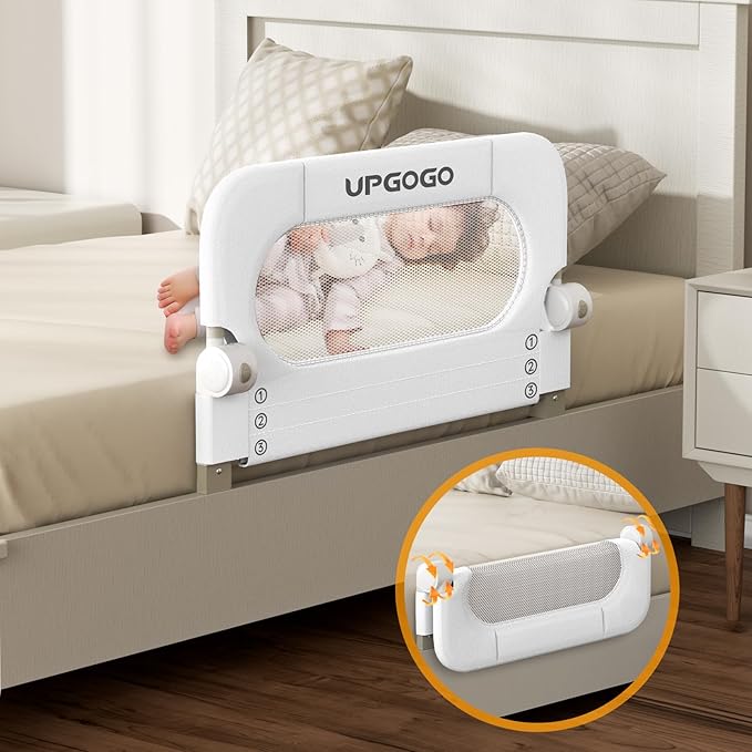 Folding Toddler Bed Rails for Crib,Toddler Bed Guard Rail with Reinforced Anchor Safety System,Bed Rail for Kids Fit,Bunk,Full Size,Queen,King,Twin(White,33"x23.6")