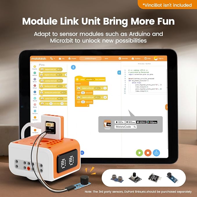 Inventor Kit for VinciBot Coding Robot, Electronic STEM Kit with programmable Module to Learn Programmable Electronic Projects for School Classroom Kids Ages 8+