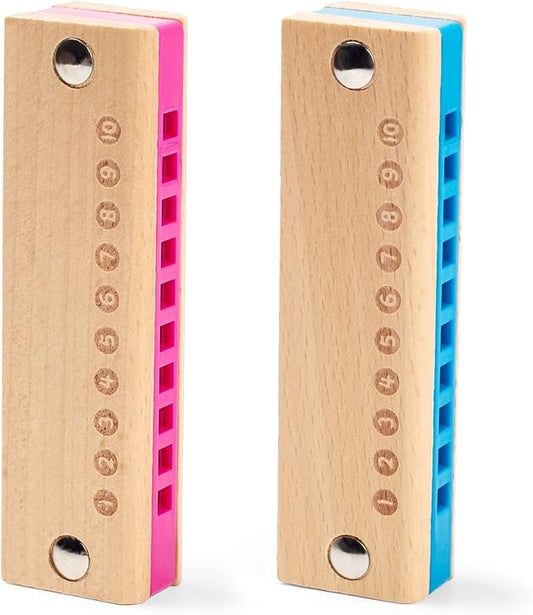 Koogel 2PCS Kids Harmonica, 10 Hole Wooden Beginner Mouth Organ Toy Musical Instruments for Kids Adults Birthday Gifts