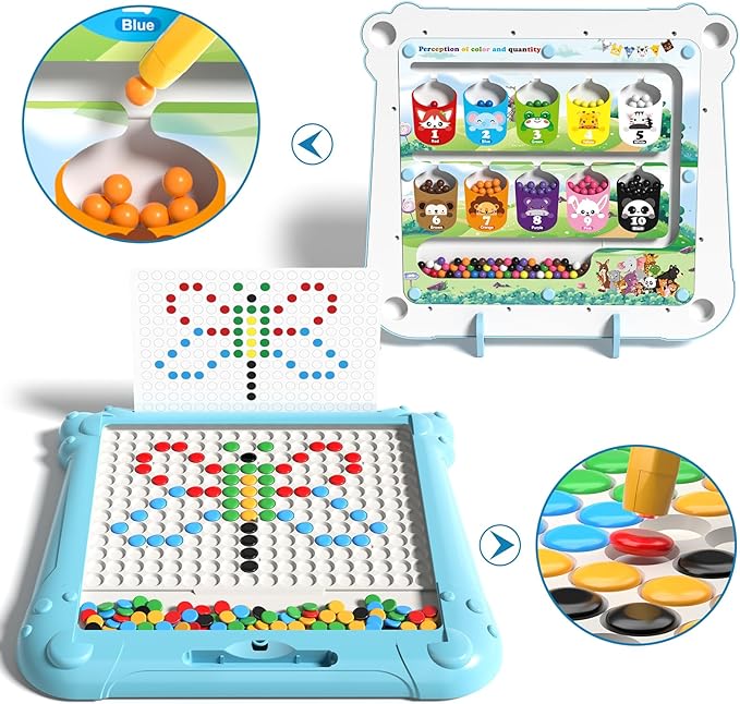 2-IN-1 Large Magnetic Drawing Board for Toddlers Kids, Magnetic Color and Number Maze, Magnetic Dot Art Board for Kids, Montessori Education Travel Toys for Boys Girls Age 3 4 5 6 7 8 Years Old