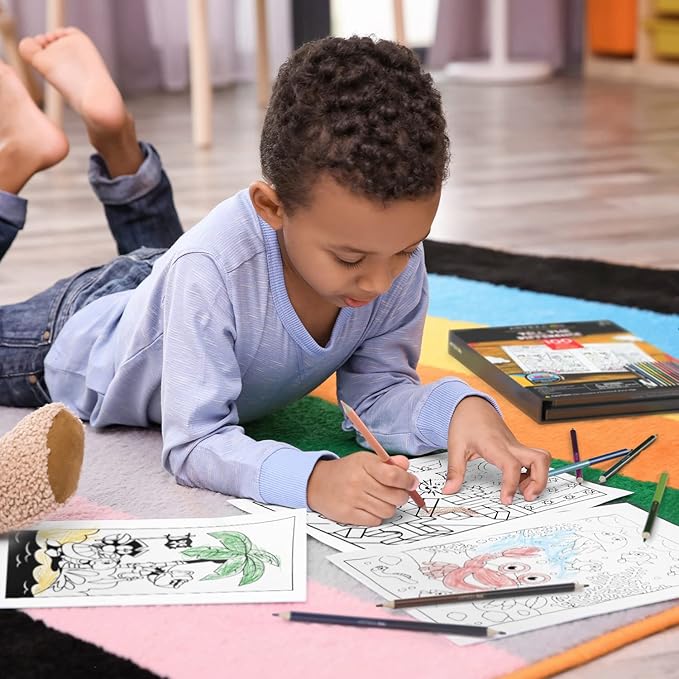 Arteza Kids Activity Book, Spot The Difference Book, Back to School Supplies for Ages 6 and Up, 50 Sheets, 12 Double-Ended Colored Pencils, Black Marker, Eraser, Sharpener