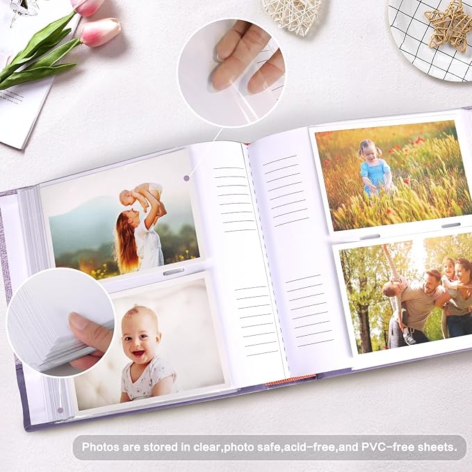 RECUTMS Photo Album with 200 Photos, Leather Cover with Front Window, 4x6 Picture Albums Book for Wedding, Family, Baby, Kids, Birthday, Couple (Beige)