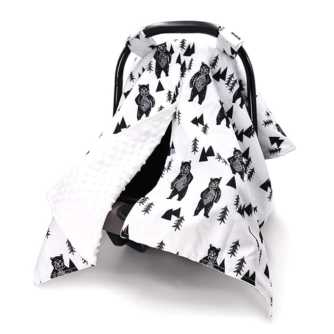TANOFAR Carseat Covers Baby Boy & Girl, Peekaboo Opening Infant Car Seat Cover for Winter, Warm & Cozy, Bear