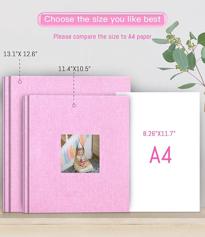 popotop Photo Album Self Adhesive with Picture Display Window,40 Pages DIY Scrapbooking Supplies Kit for 4x6 10x12 Picture,Linen Cover Memory Book for Baby Wedding, with Scraper and Metallic Pen