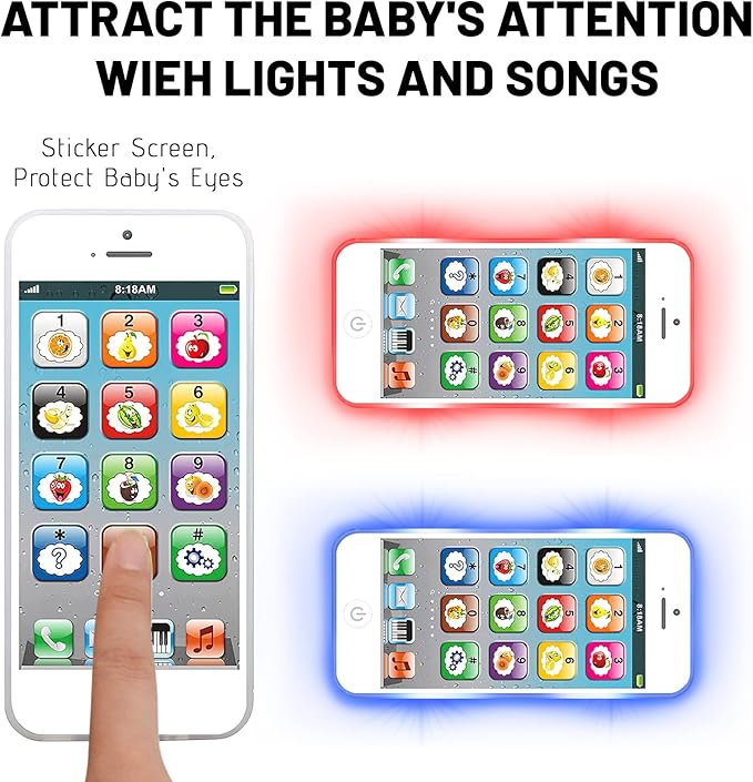 Toy Learning Play Cell Phone with 8 Functions and Dazzling Lights Interactive Toy for Toddler Baby Kids Boys Girls